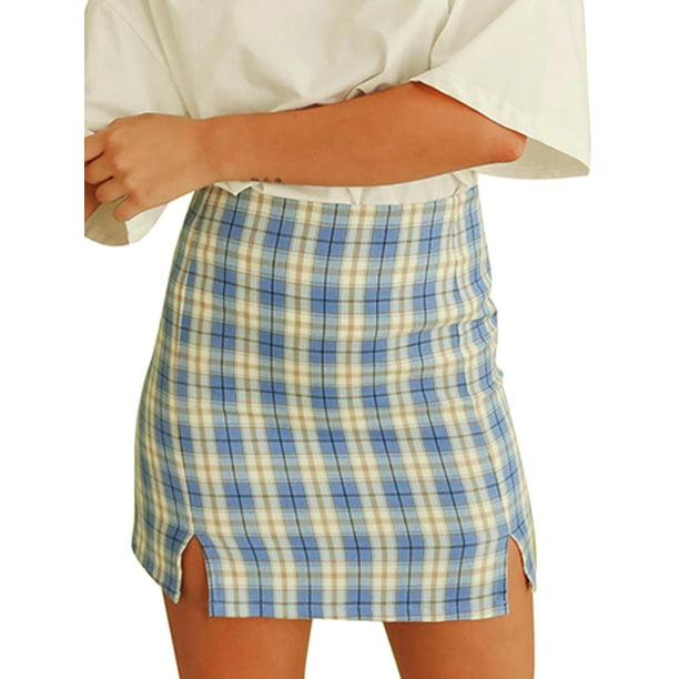 Women Check Tartan Print Ladies Short Mini Skater Elasitcated Waist Flippy Skirt